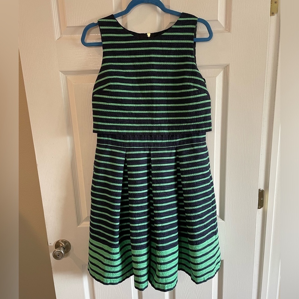 Taylor Size 12 green and blue striped dress - Picture 1 of 16